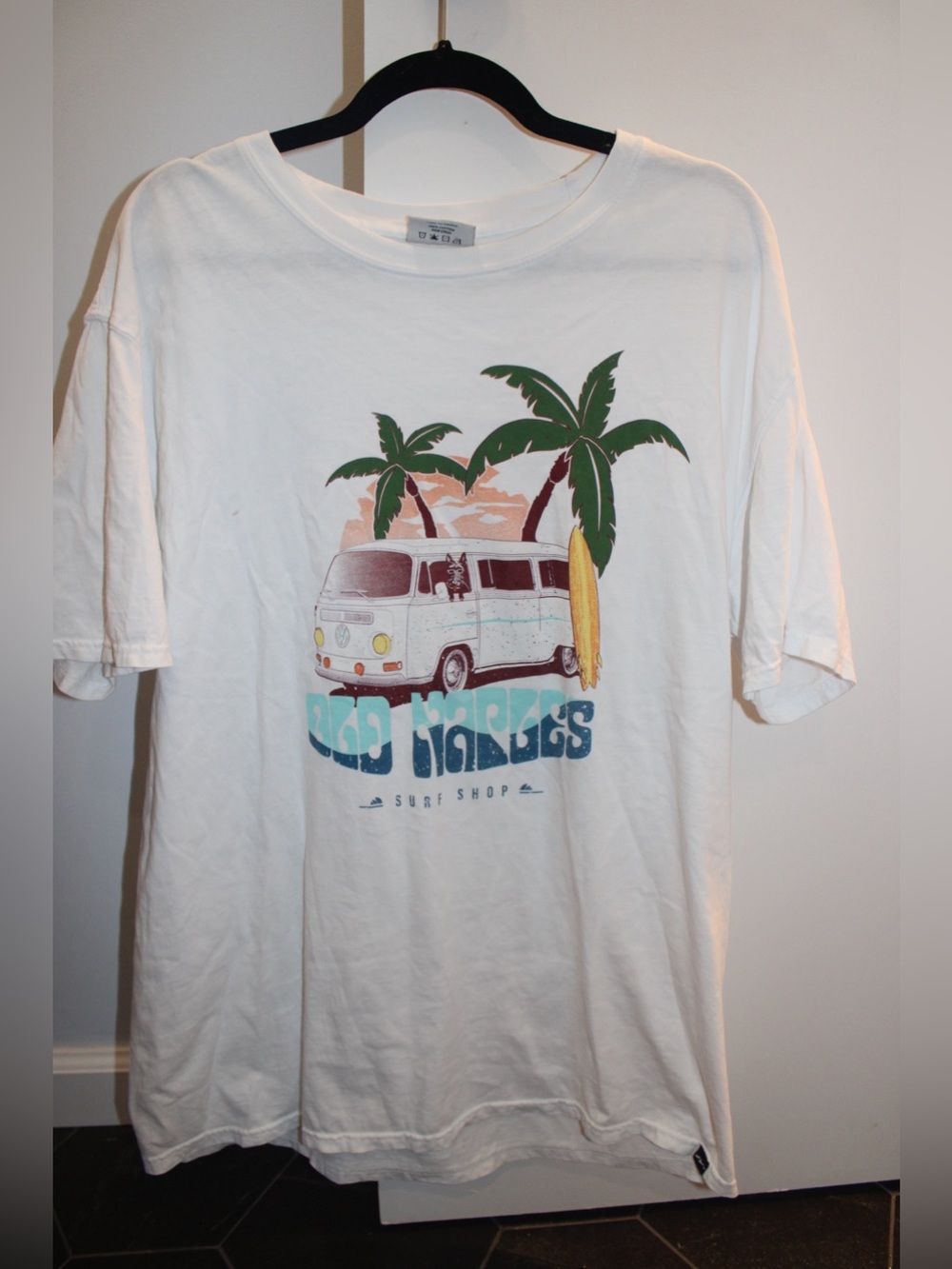 Vintage-Vibe Tech Styles Graphic Tee - Size L - "Bad Vibes Surf Shop" VW Van